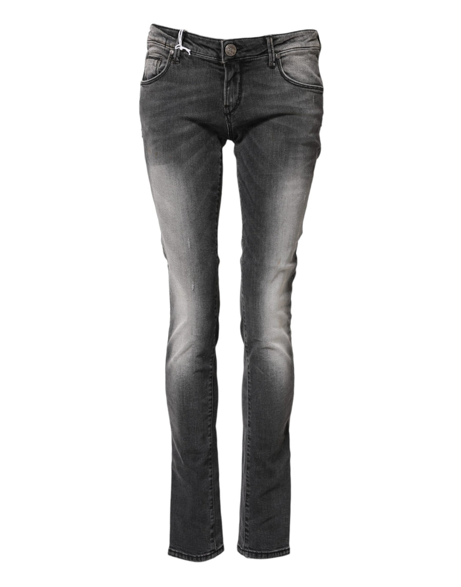 Dark Gray Cotton Slim Fit Denim Low Waist Denim Jeans
