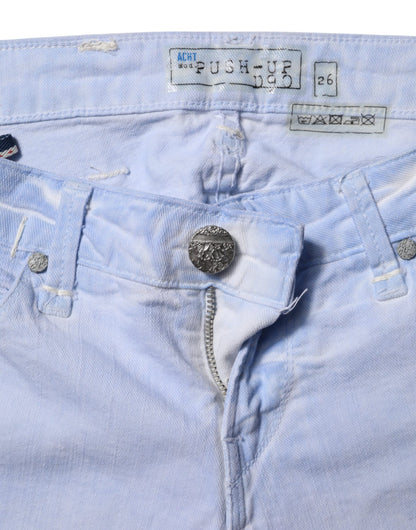 Light Blue Cotton Slim Fit Denim Low Waist Denim Jeans