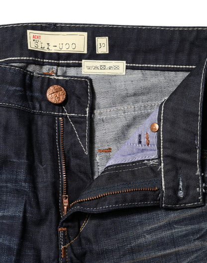 Blue Washed Cotton Mid Waist Flared Denim Jeans