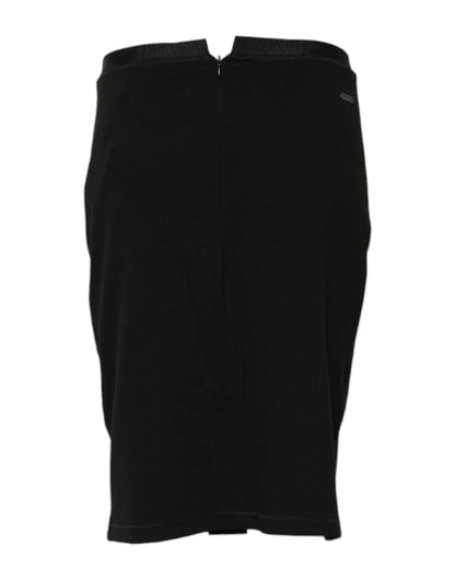 Black Polyester Pencil Cut Knee Length Skirt