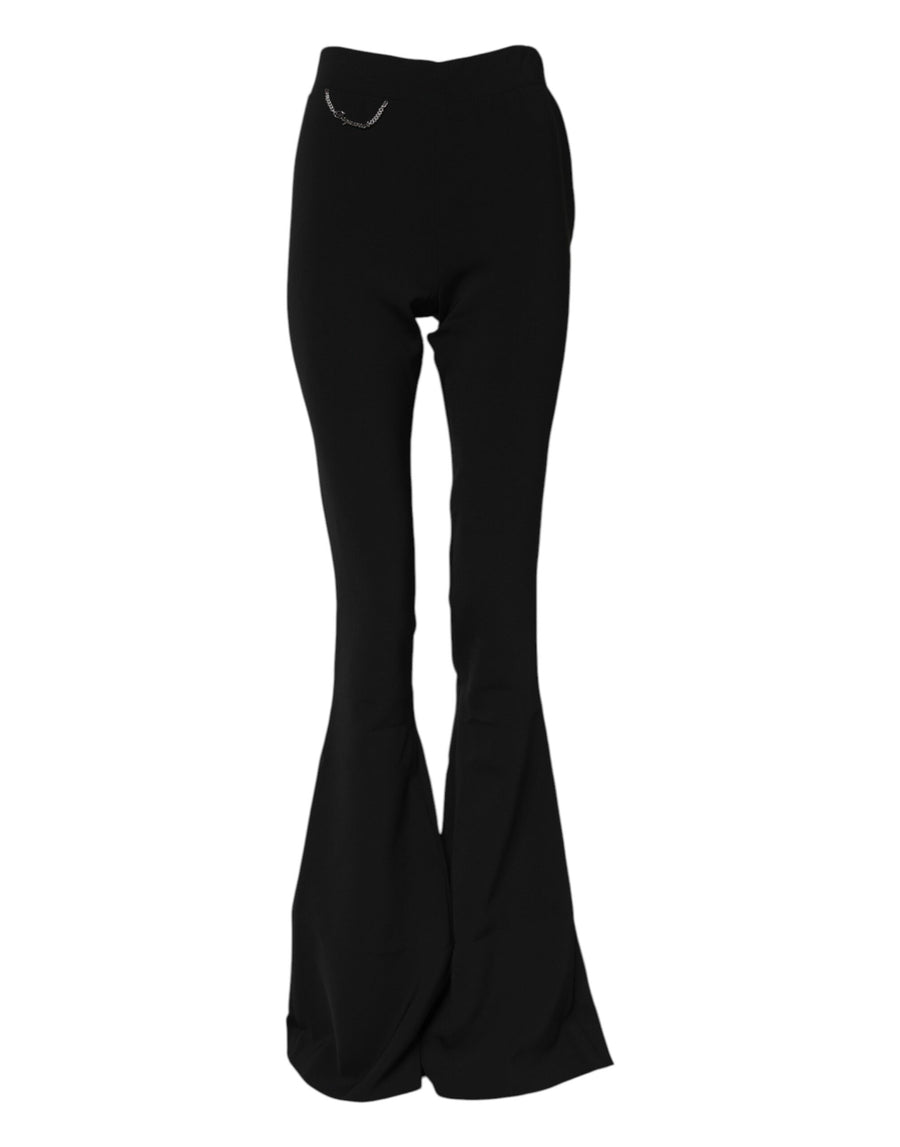 Black Polyester High Waisted Flared Pants