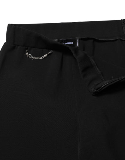 Black Polyester High Waisted Flared Pants