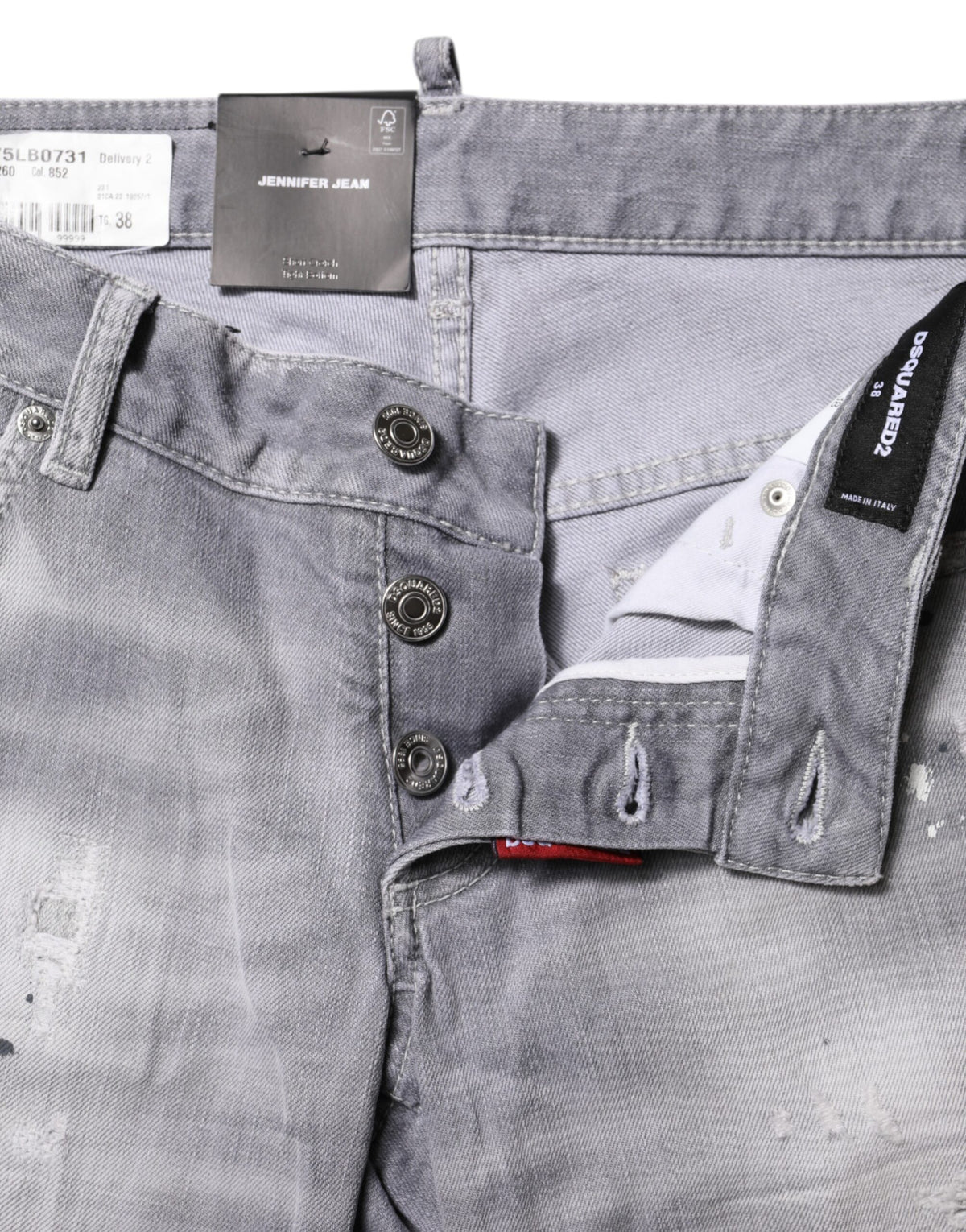 Gray Washed Mid Waist Tapered Denim Jeans