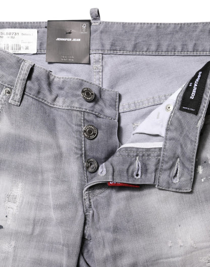 Gray Washed Mid Waist Tapered Denim Jeans