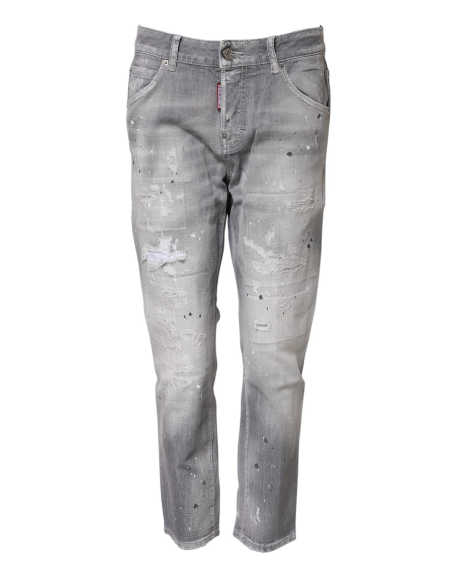 Gray Washed Mid Waist Tapered Jeans