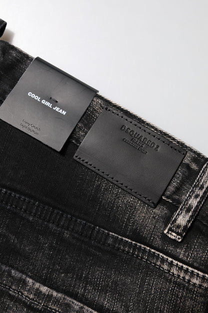 Black Washed Mid Waist Tapered Denim Jeans