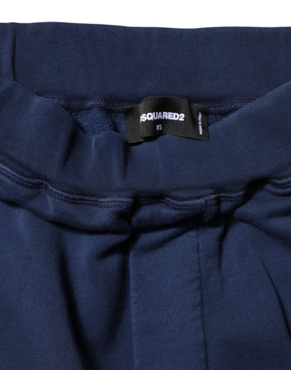 Blue Cotton Mid Waisted Jogger Pants