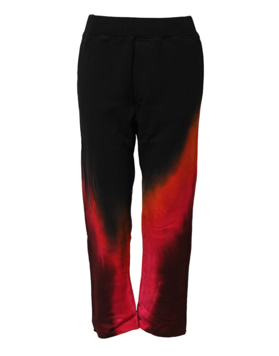 Black Red Cotton Straight Fit Jogger Pants