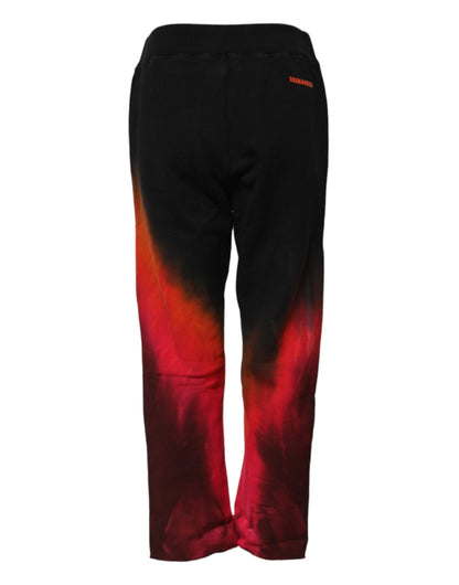 Black Red Cotton Straight Fit Jogger Pants