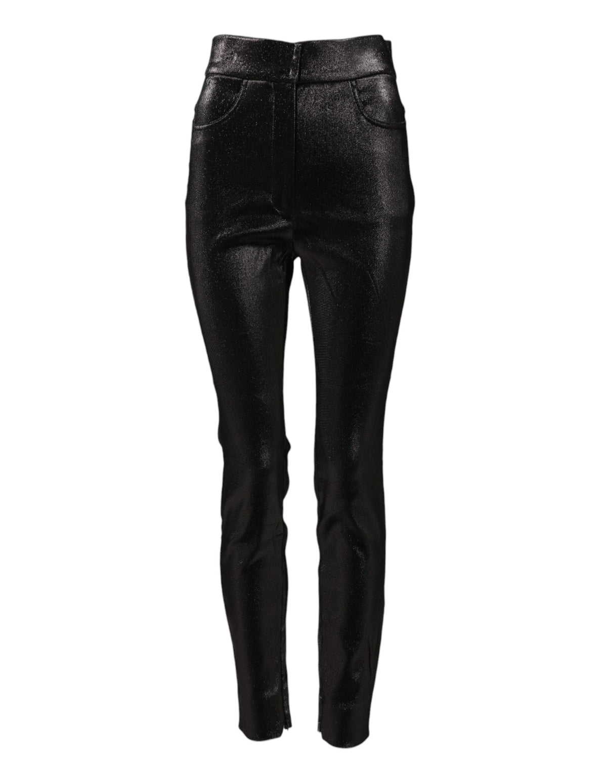 Black Cotton Stretch Silver Lurex Thread Pants