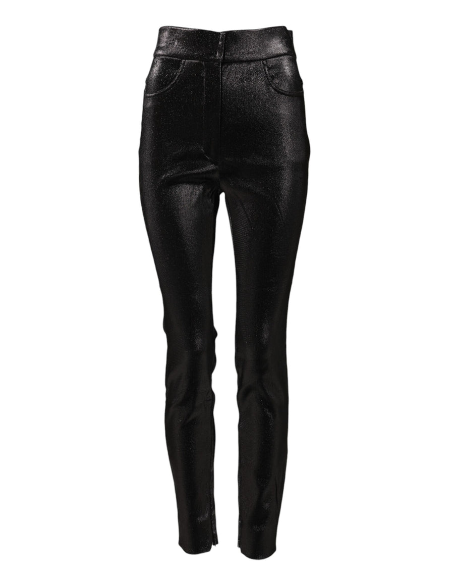 Black Cotton Stretch Silver Lurex Thread Pants
