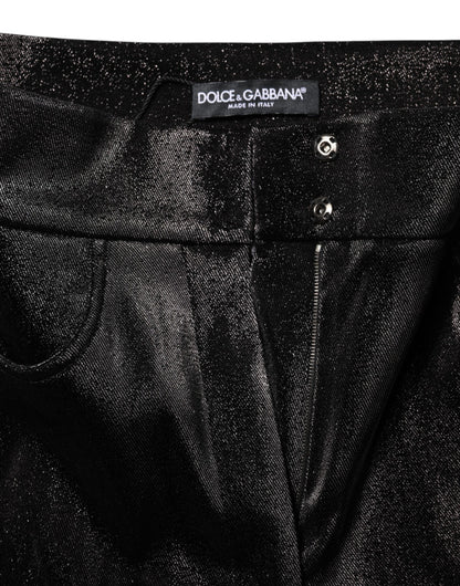 Black Cotton Stretch Silver Lurex Thread Pants