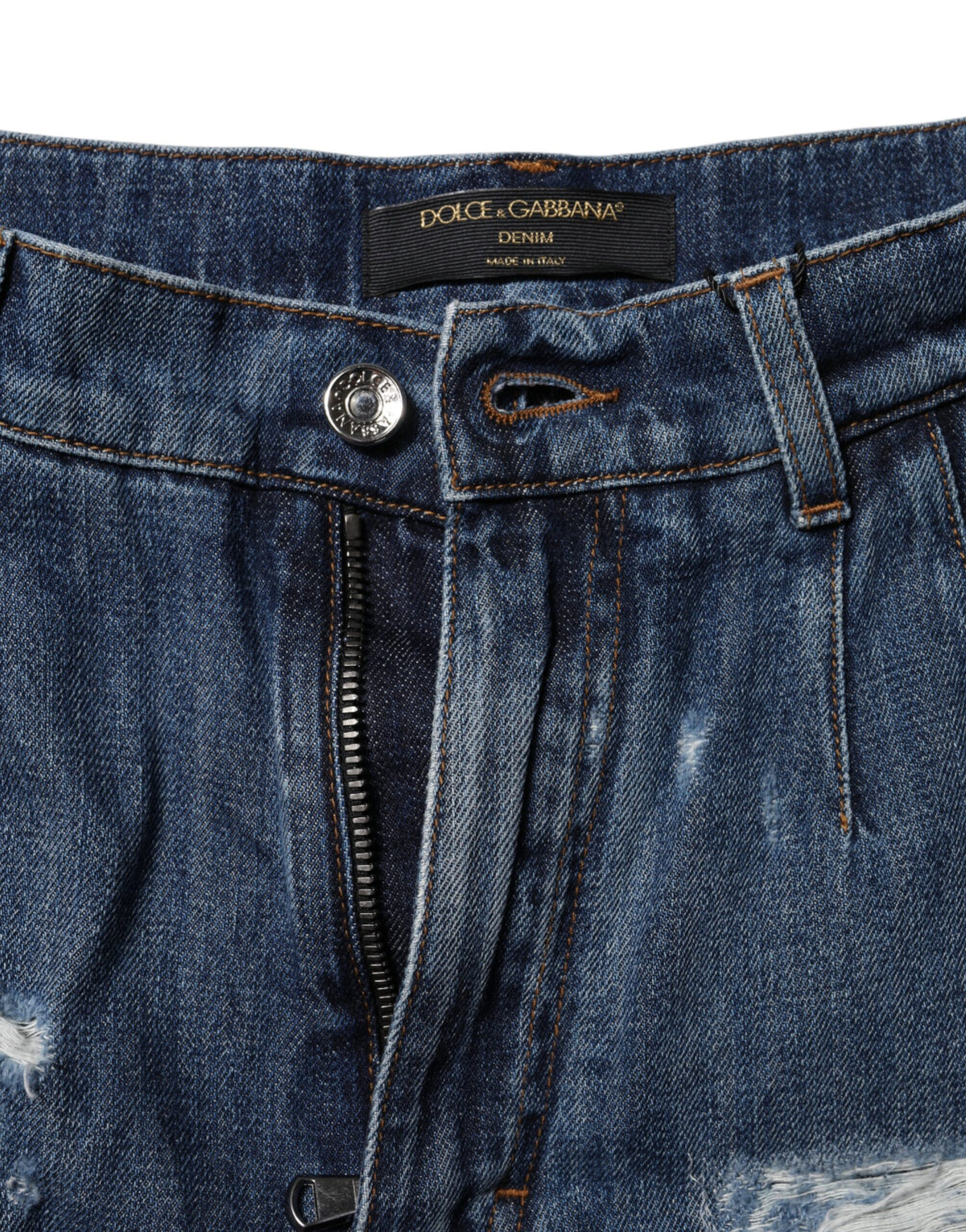 Blue Cotton Tattered Denim Bermuda Shorts