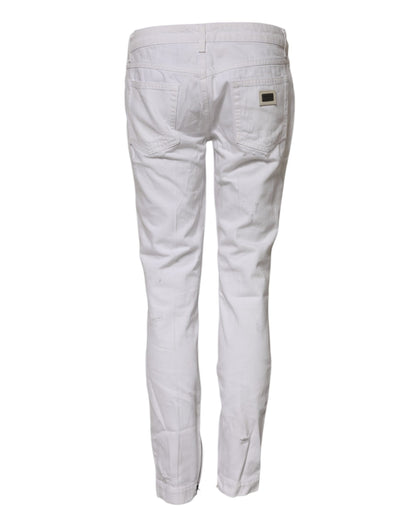 White Cotton Mid Waisted Women Denim Jeans