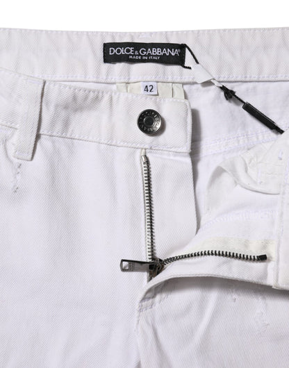 White Cotton Mid Waisted Women Denim Jeans