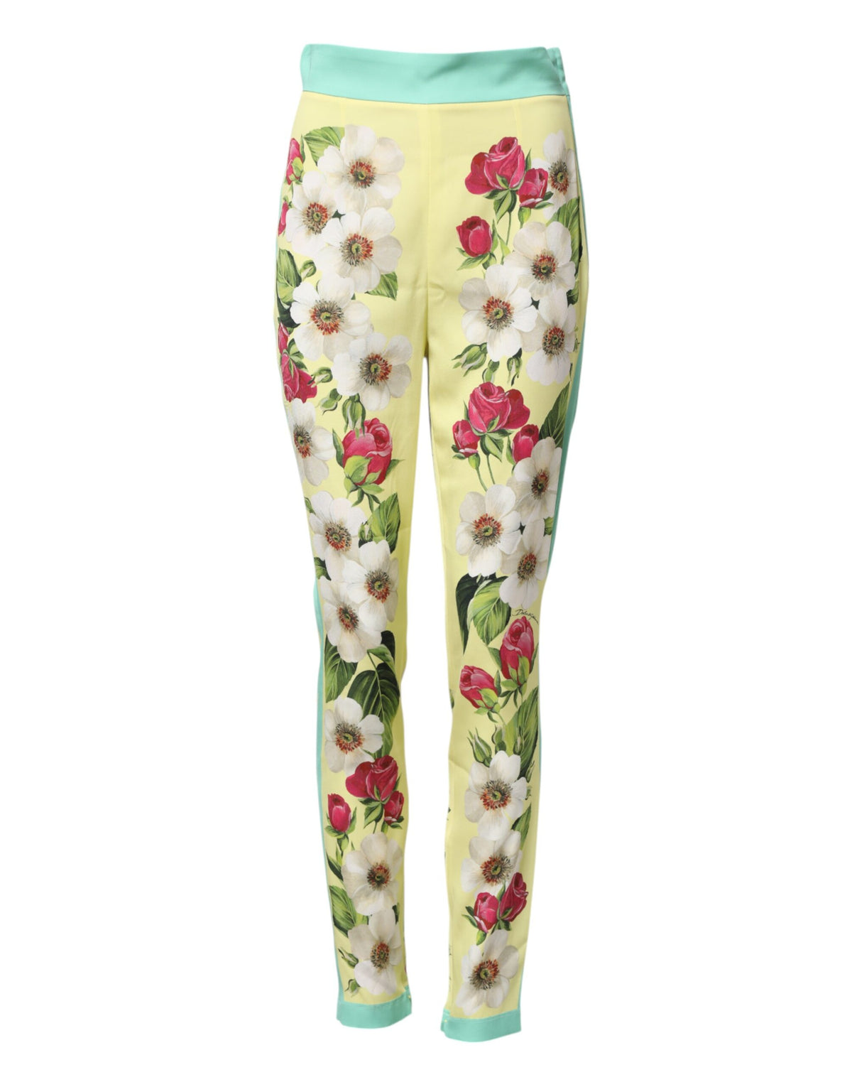 Yellow Silk Floral Leggings Pants