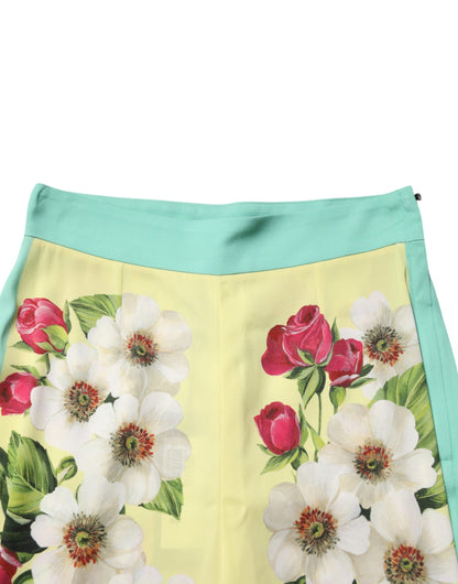 Yellow Silk Floral Leggings Pants