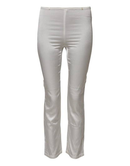 Ivory Silk Tapered High Waist Pants