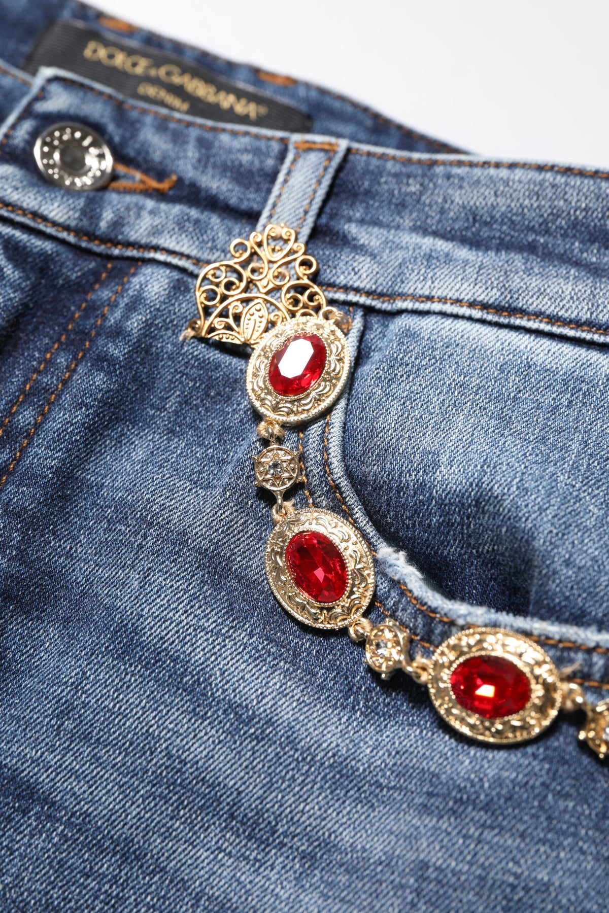 Blue Rhinestone Embellished Denim Jeans