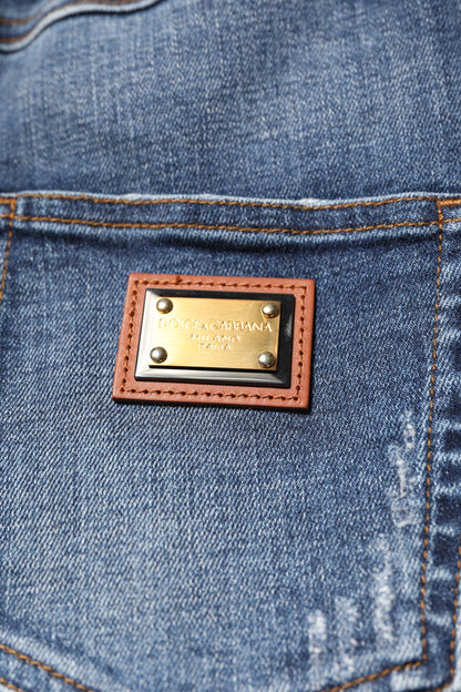 Blue Rhinestone Embellished Denim Jeans
