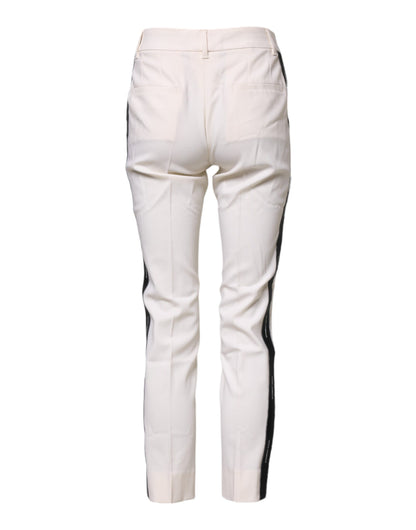 White Wool Tapered High Waist Pants