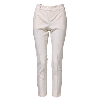 White Wool Tapered High Waist Pants