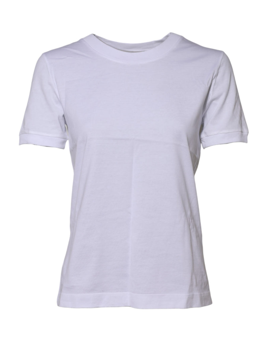White Cotton Round Neck Short Sleeves T-shirt