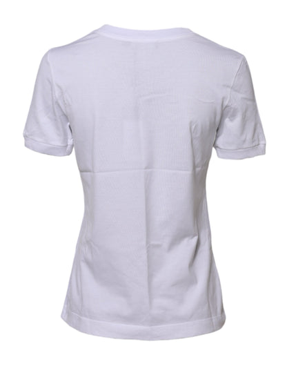 White Cotton Round Neck Short Sleeves T-shirt