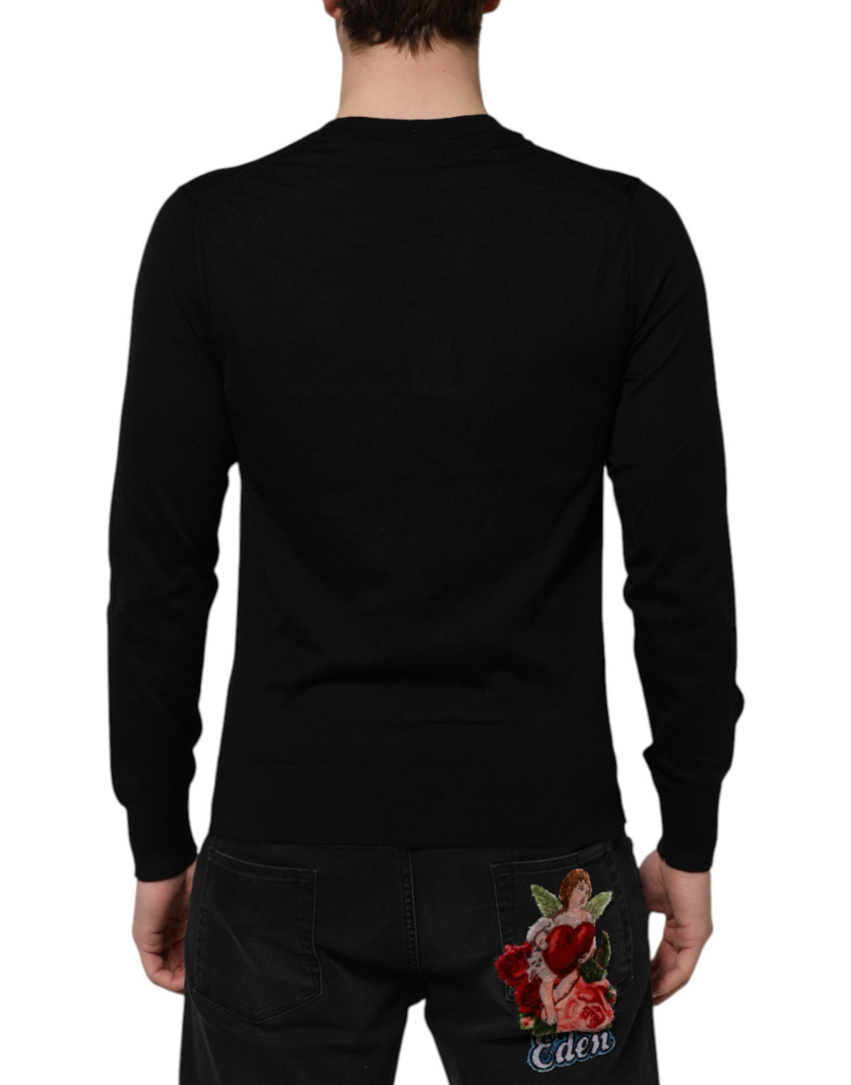 Dark Gray Embroidered Logo Pullover Sweater