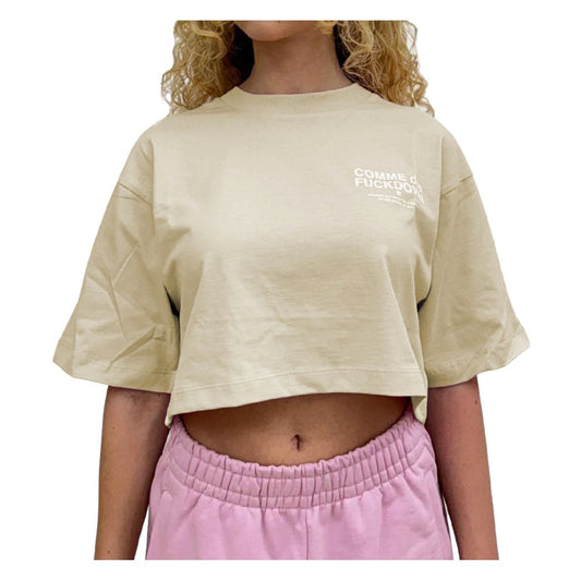 Beige Cotton Women T-Shirt