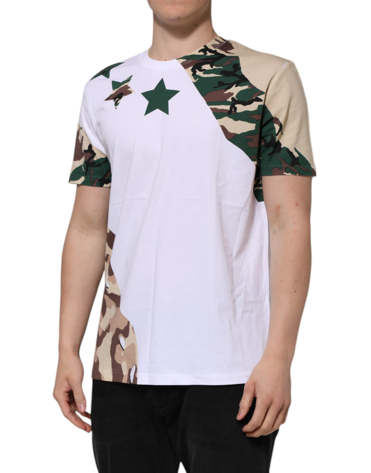 White Camouflage Cotton Men Crew Neck T-shirt
