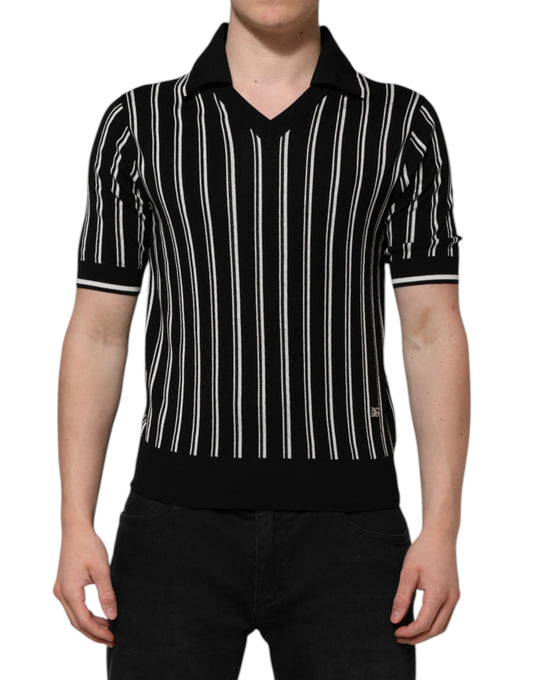 Black White Stripes Collared Polo T-shirt