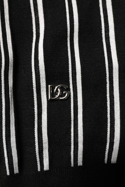 Black White Stripes Collared Polo T-shirt