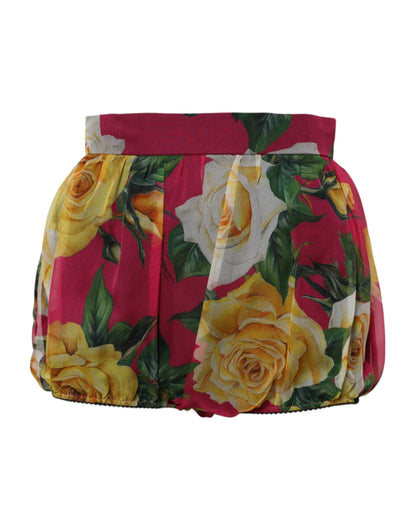 Red Floral High Waist Women Hot Pants Shorts