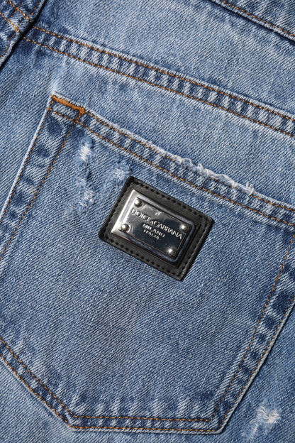 Blue Logo Plaque Denim Cotton Hot Pants Shorts