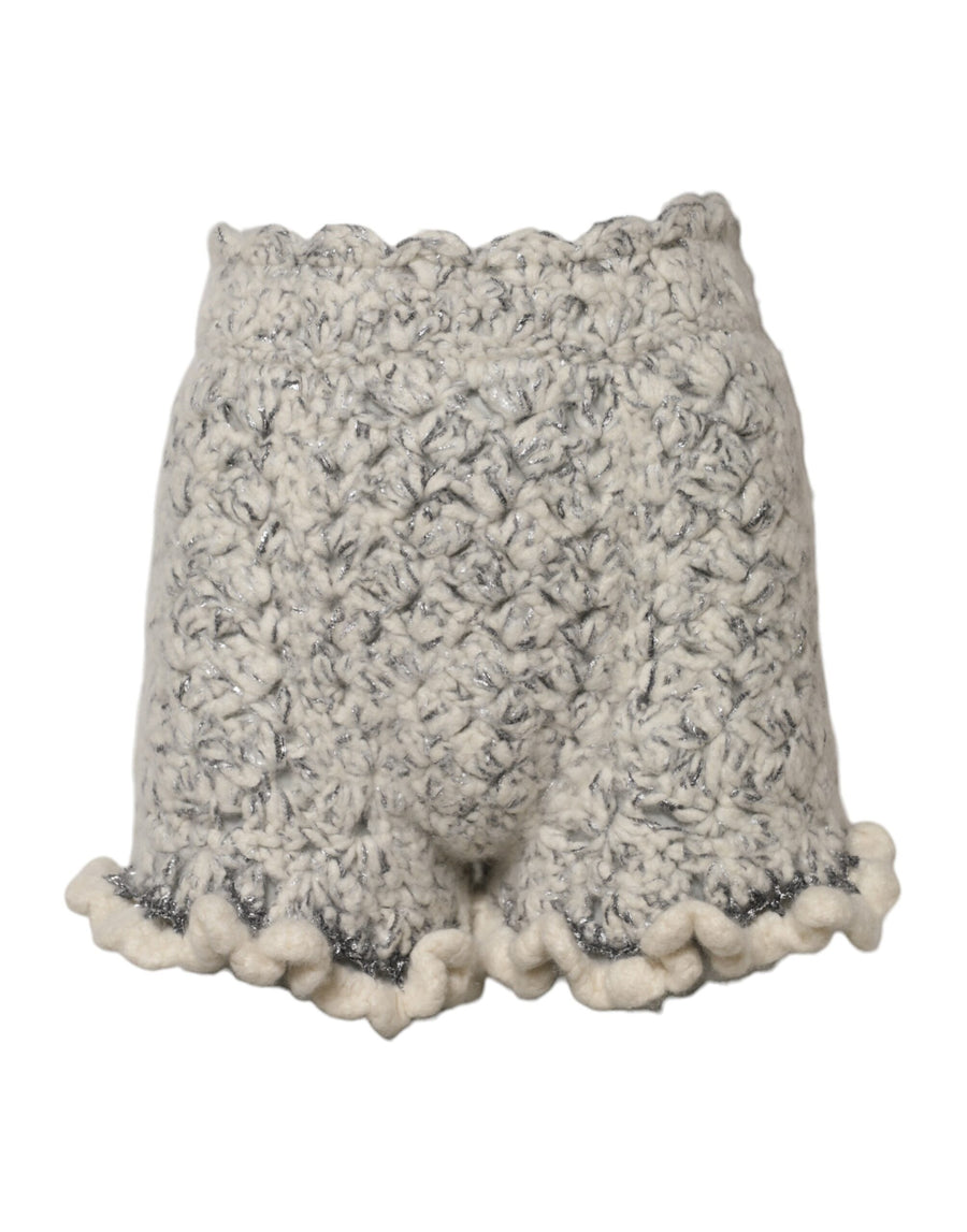 Metallic Bouclé Knit Cashmere Ruffled Shorts