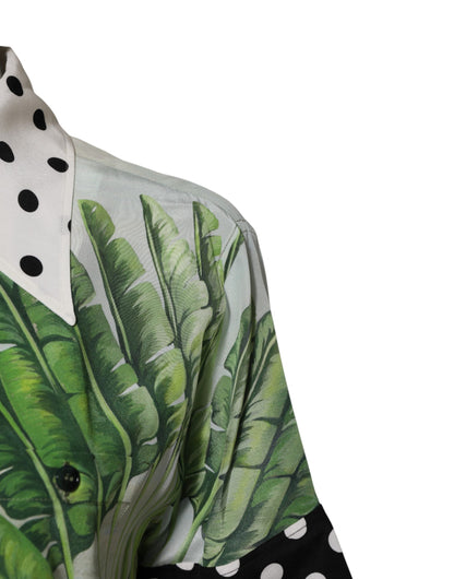 Multicolor Printed Silk Collared Shirt Top