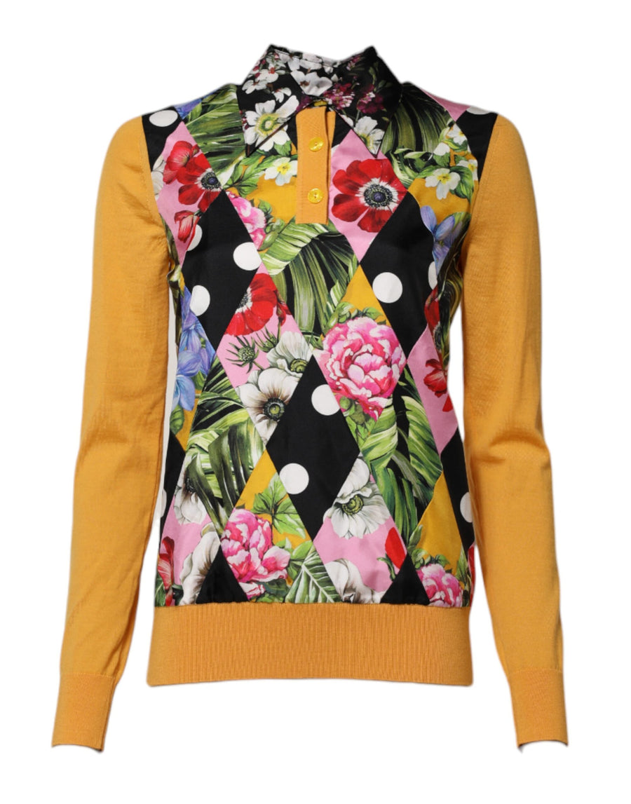 Multicolor Floral Long Sleeves Polo Top