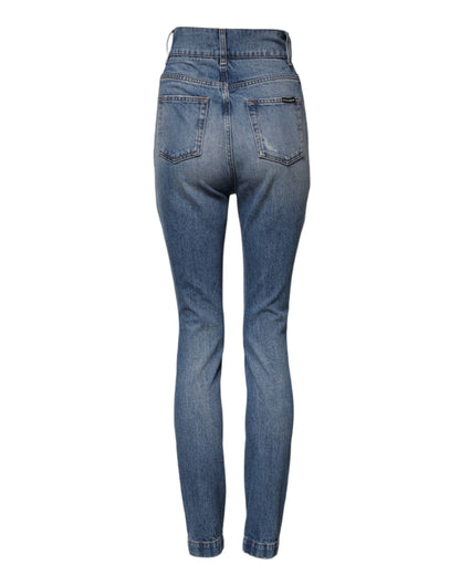 Blue Washed Skinny High Waist Denim Jeans