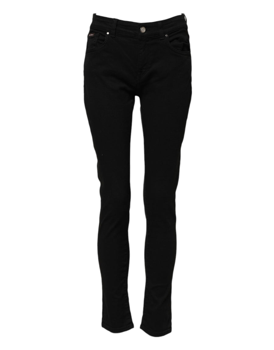 Black Cotton Logo Skinny Mid Waist Denim Jeans