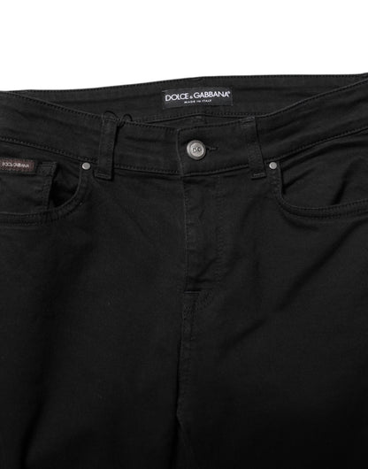 Black Cotton Logo Skinny Mid Waist Denim Jeans