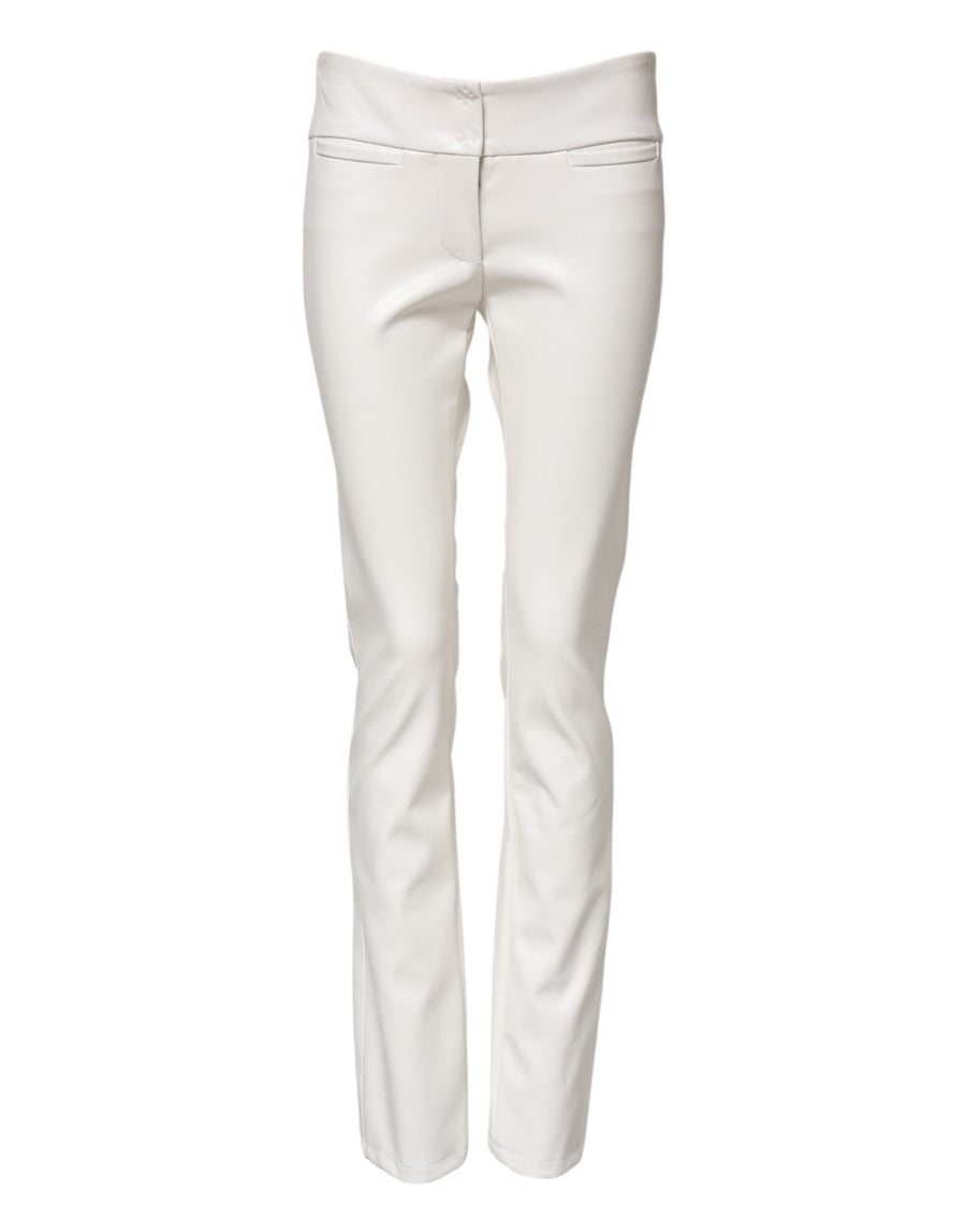 White Polyurethane High Waist Tapered Pants