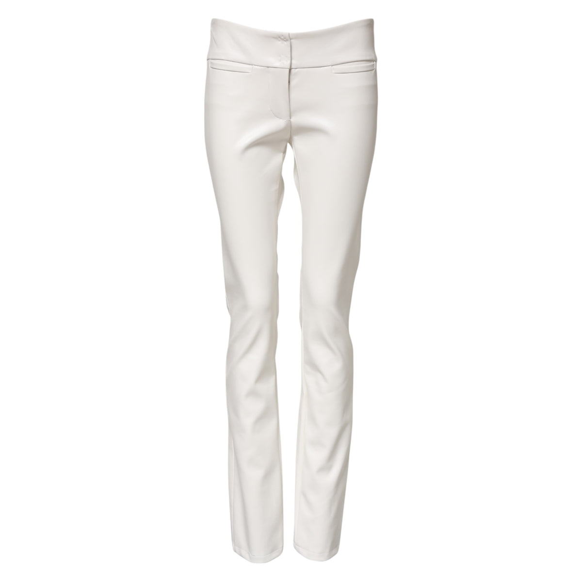 White Polyurethane High Waist Tapered Pants