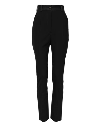 Black Wool High Waist Skinny Pants