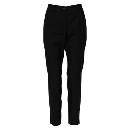 Black Wool High Waist Tapered Pants