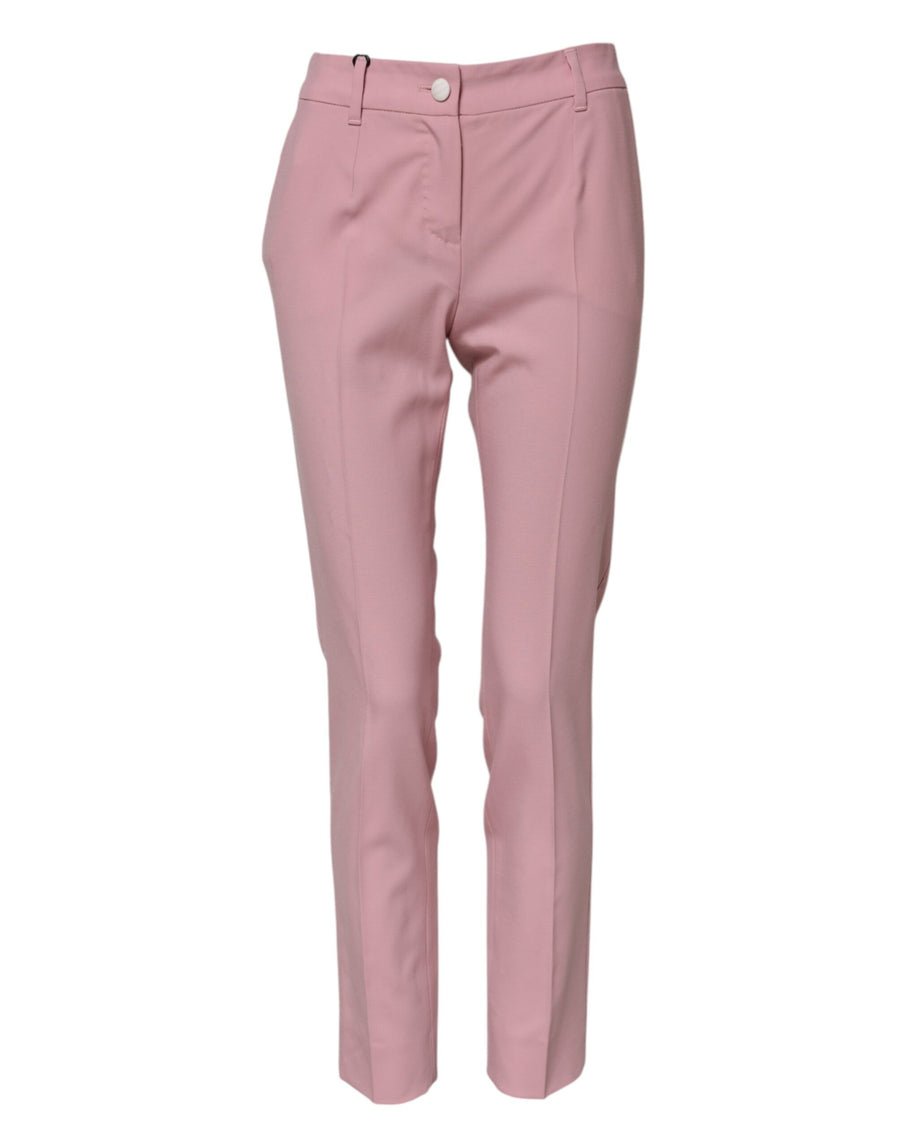 Pink Wool High Waist Tapered Pants