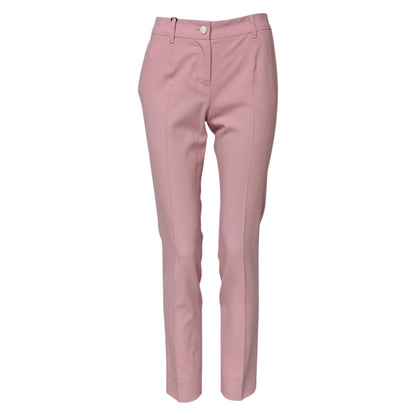 Pink Wool High Waist Tapered Pants