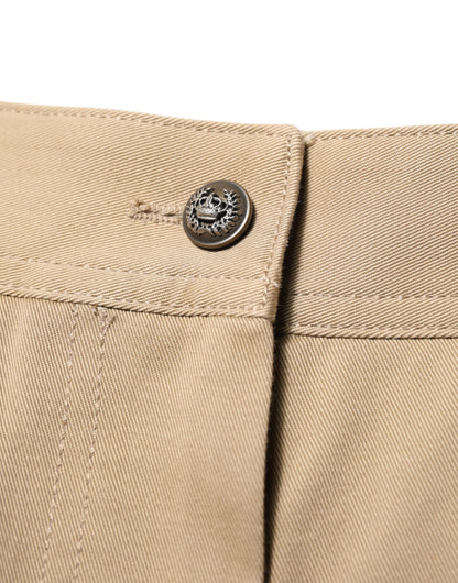 Beige Mid Waist Cargo Tapered Pants