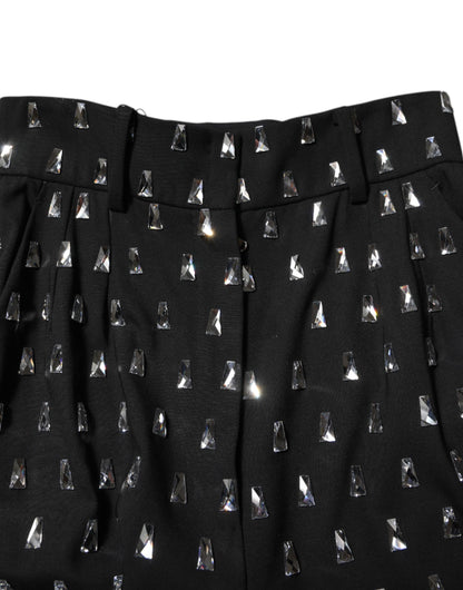Black Crystal Embellished Wide Leg Pants