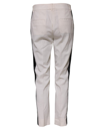 White Wool Mid Waist Tapered Trouser Pants